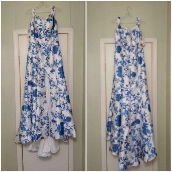 Blue & White Flowered Prom/HomeComing/Wedding Dress - Picture 1 of 5